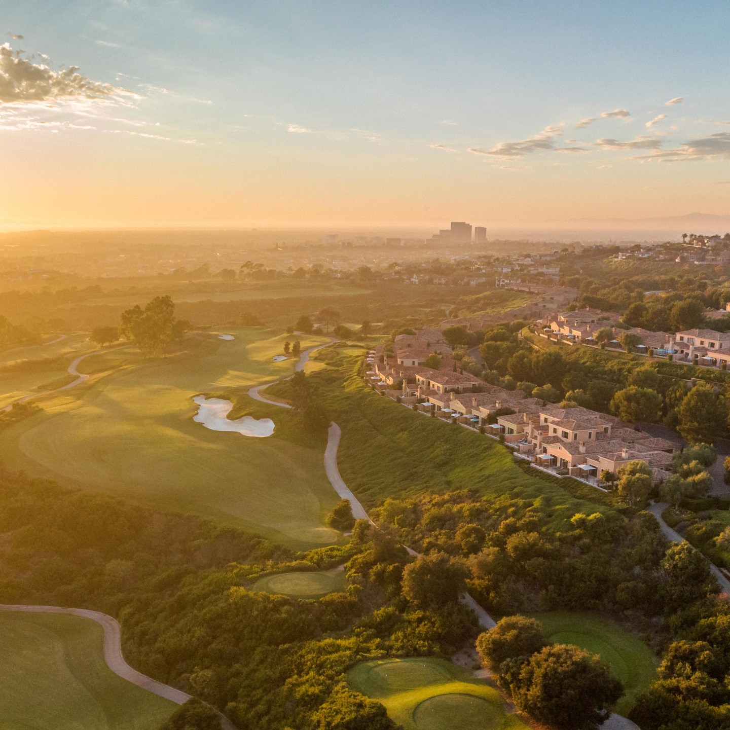 villas drone shot at sunset