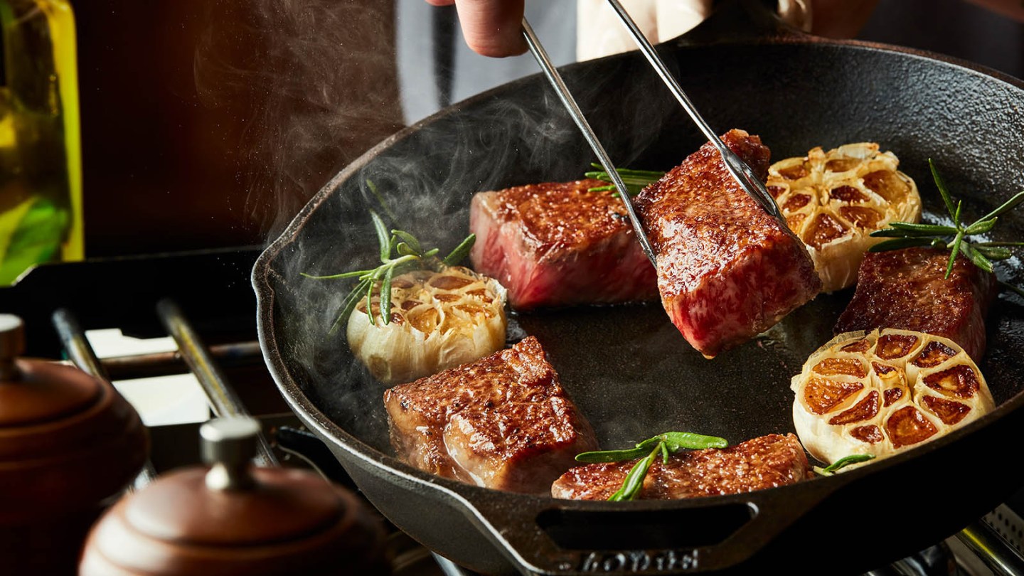 wagyu beef sautéed in pan